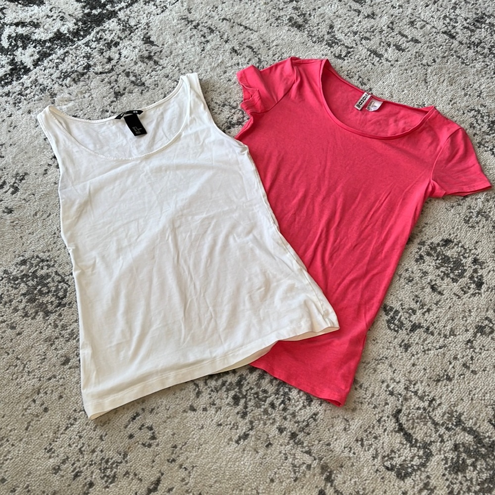 H&M t shirt/ tank top bundle, white and coral, like new